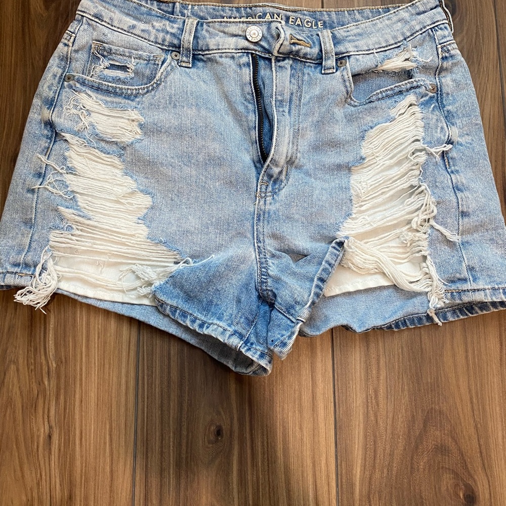 American Eagle Outfitters Light Blue Distressed Jean Shorts